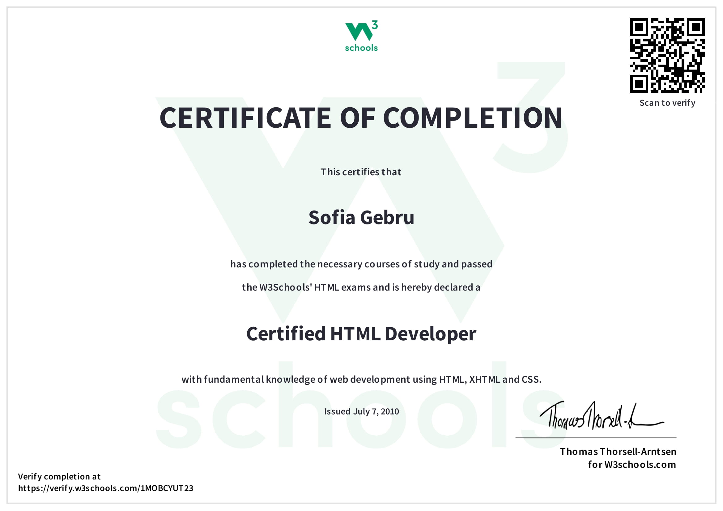 My W3Schools Certifications